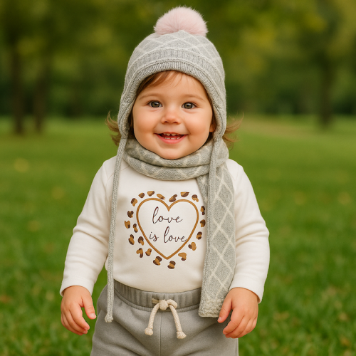 Βρεφικό Set Σκουφάκι Κασκόλ Grey pink cap scarf_ 85542